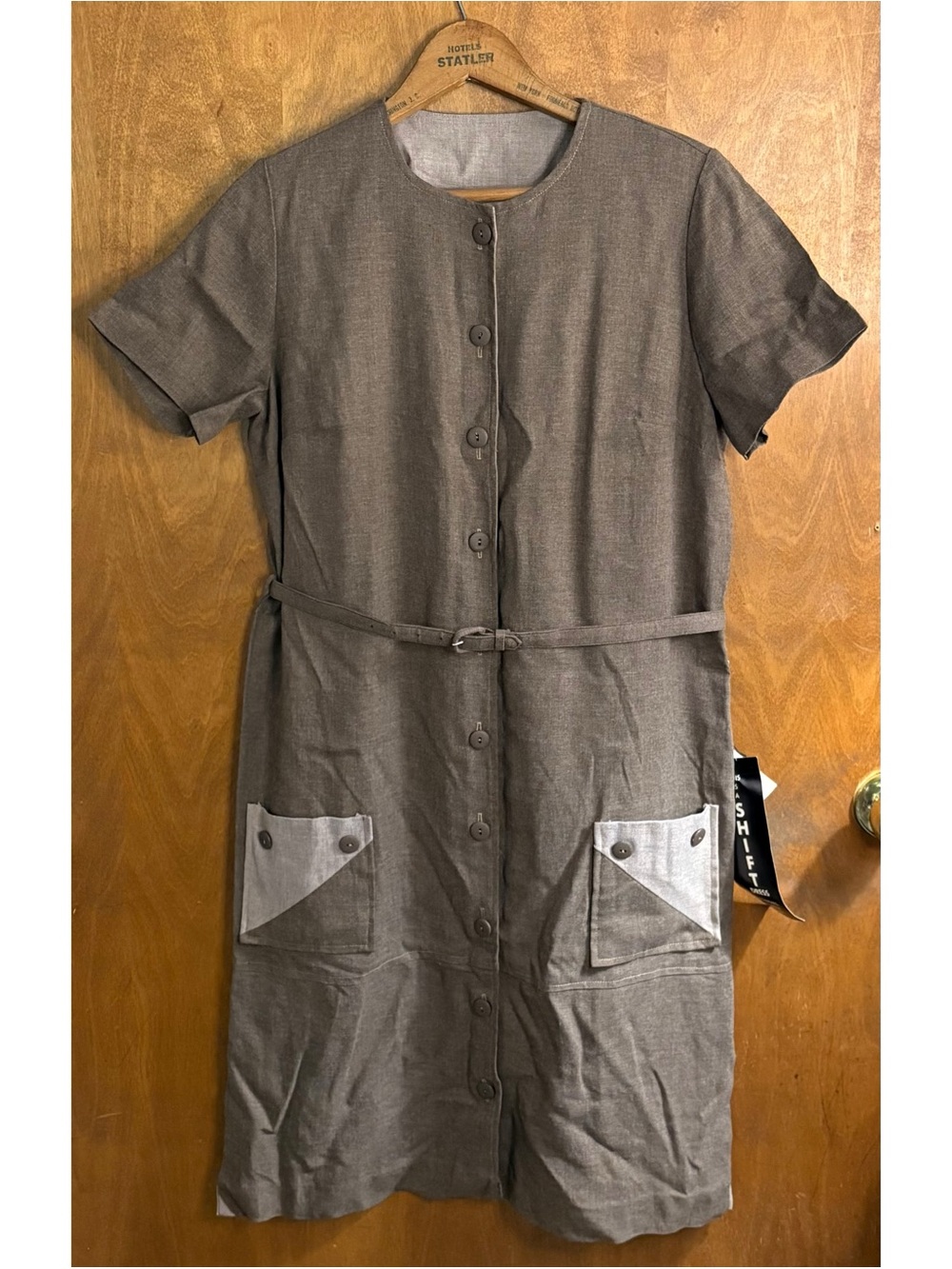 Vintage 1950s Brown Shift Shirt Dress NWT Deadstock Office Mod Office Belted